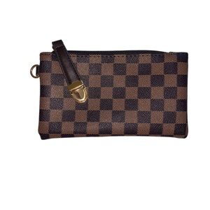 Brown Checkered Unique Lock Wallet Makeup Multi Use Bag